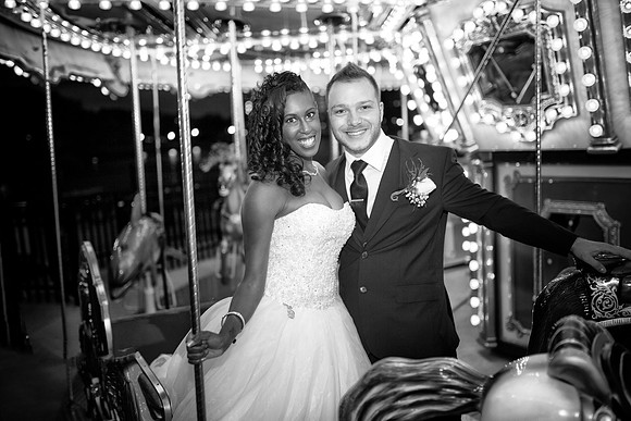 Wedding couple on carousel