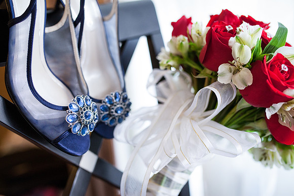 Blue and lace wedding shoes